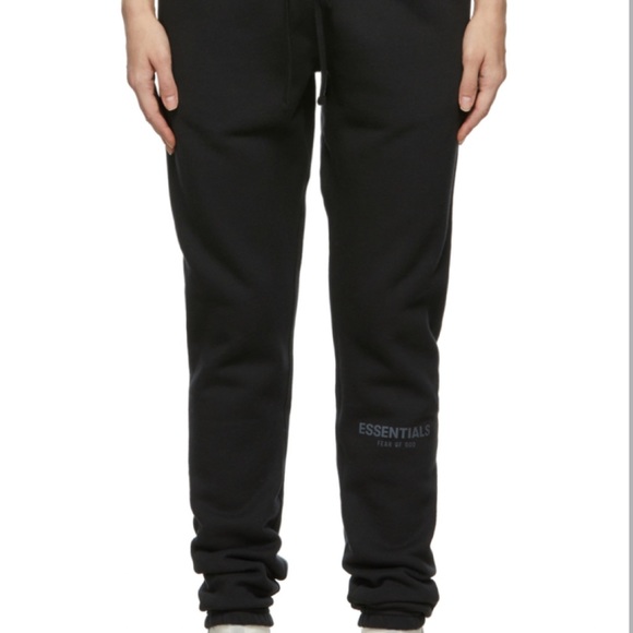 SOLD L3 NWT Fear of God ESSENTIALS Logo S Sweat Pants joggers Black Stretch Limo - Picture 3 of 6